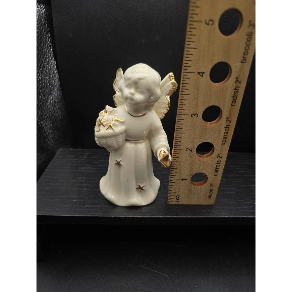 Vintage Ceramic Porcelain Angel holding Stars Gold Trimmed Bell ~ 4.0